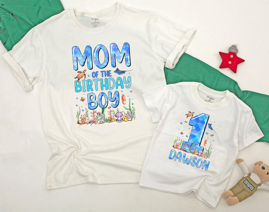 Matching Family Ocean Shirts Oneder The Sea First Birthday Baby Boy Romper Outfit Natural Cotton Aquarium Theme Celebration