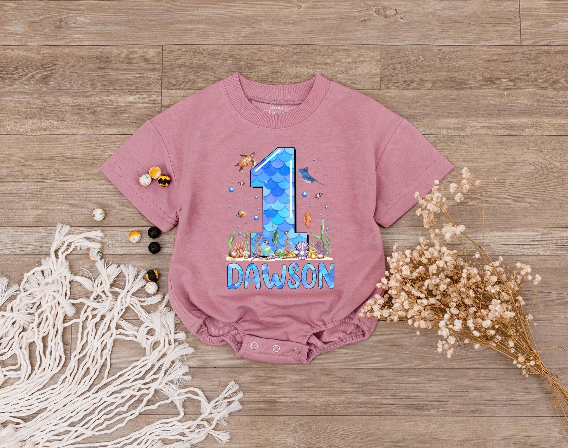 Matching Family Ocean Shirts Oneder The Sea First Birthday Baby Boy Romper Outfit Natural Cotton Aquarium Theme Celebration
