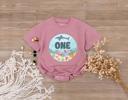 Matching Family Ocean Shark Birthday Outfit for Baby Boy First Oneder The Sea Party Romper Custom Name Natural Cotton Bodysuit