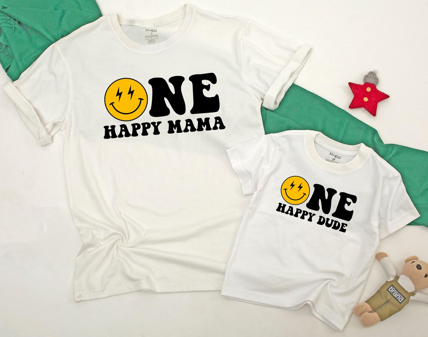 Mommy and Me One Happy Dude 1st Birthday Shirt Outfit for Baby Girl and Mom with Cute Smile Design Comfortable Family Celebration Clothes