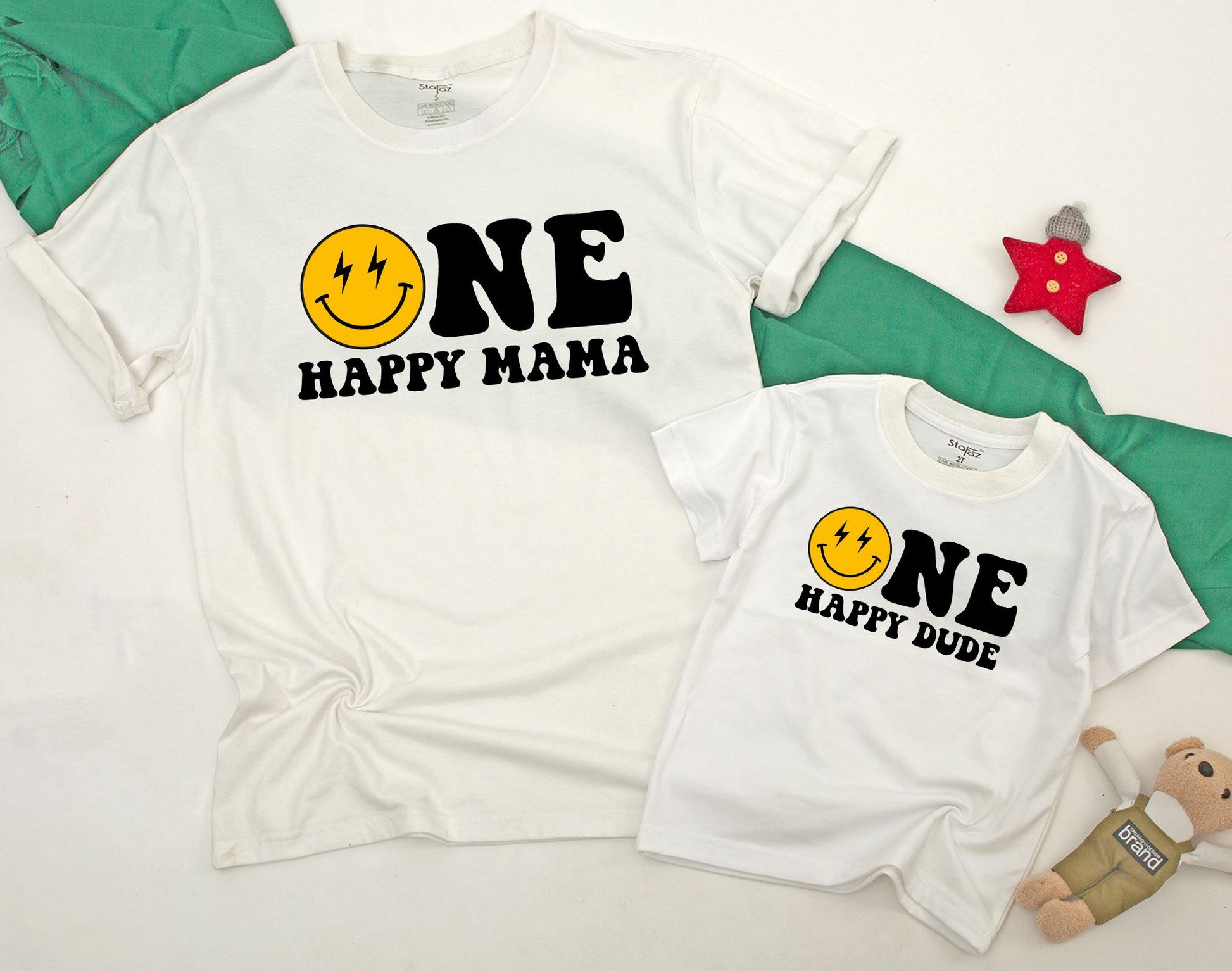 Mommy and Me One Happy Dude 1st Birthday Shirt Outfit for Baby Girl and Mom with Cute Smile Design Comfortable Family Celebration Clothes