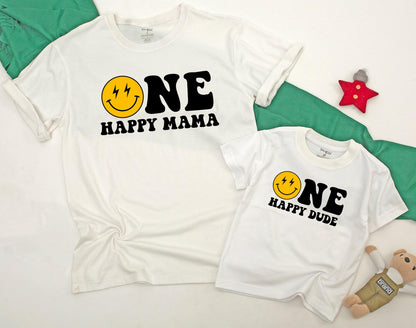 Mommy and Me One Happy Dude 1st Birthday Shirt Outfit for Baby Girl and Mom with Cute Smile Design Comfortable Family Celebration Clothes