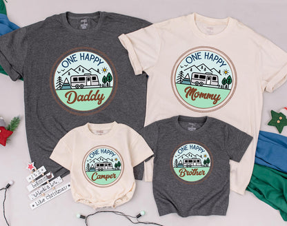 One Happy Camper Family Shirt 1st Birthday Outfit Camping First Birthday Celebration One Year Old Adventure