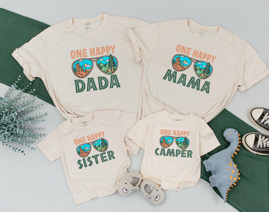 One Happy Camper First Birthday Shirts Family Matching Outfit Set Camping Crew Celebration Clothes for Mom Dad Boy Girl One Year Old Vacation Trip