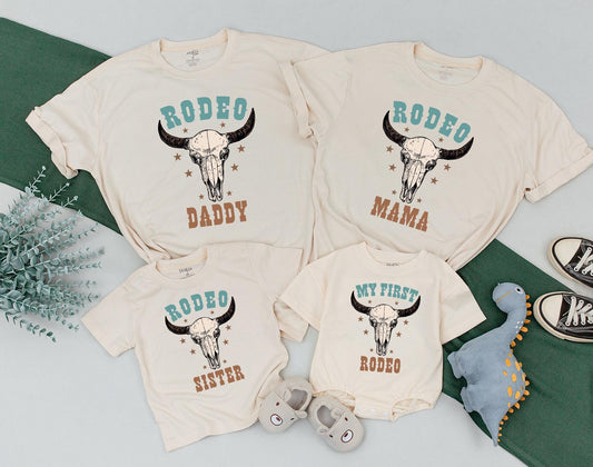 My First Rodeo Matching Family Shirts Baby Bodysuit Toddler Cowboy Cowgirl Outfit First Birthday Wild West Farm Celebration Gift