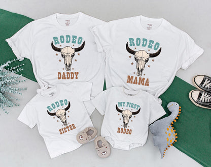 My First Rodeo Matching Family Shirts Baby Bodysuit Toddler Cowboy Cowgirl Outfit First Birthday Wild West Farm Celebration Gift