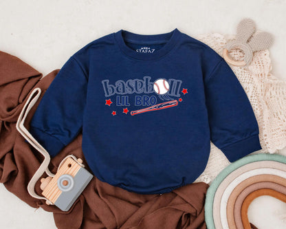 Baseball Lil Bro T-Shirt Bubble Romper Baby Boy Baseball Outfit Little Brother Sports Summer Gift for Ball Game Days