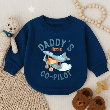 Daddy’s Co-Pilot Bubble Romper Cute Infant Outfit First Father’s Day Baby Boy Gift Matching Dad and Baby Outfit Idea Soft Cotton Comfortable