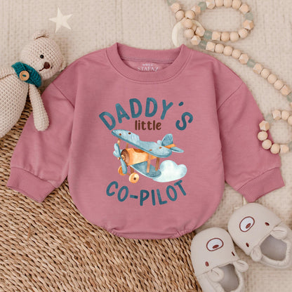 Daddy’s Co-Pilot Bubble Romper Cute Infant Outfit First Father’s Day Baby Boy Gift Matching Dad and Baby Outfit Idea Soft Cotton Comfortable
