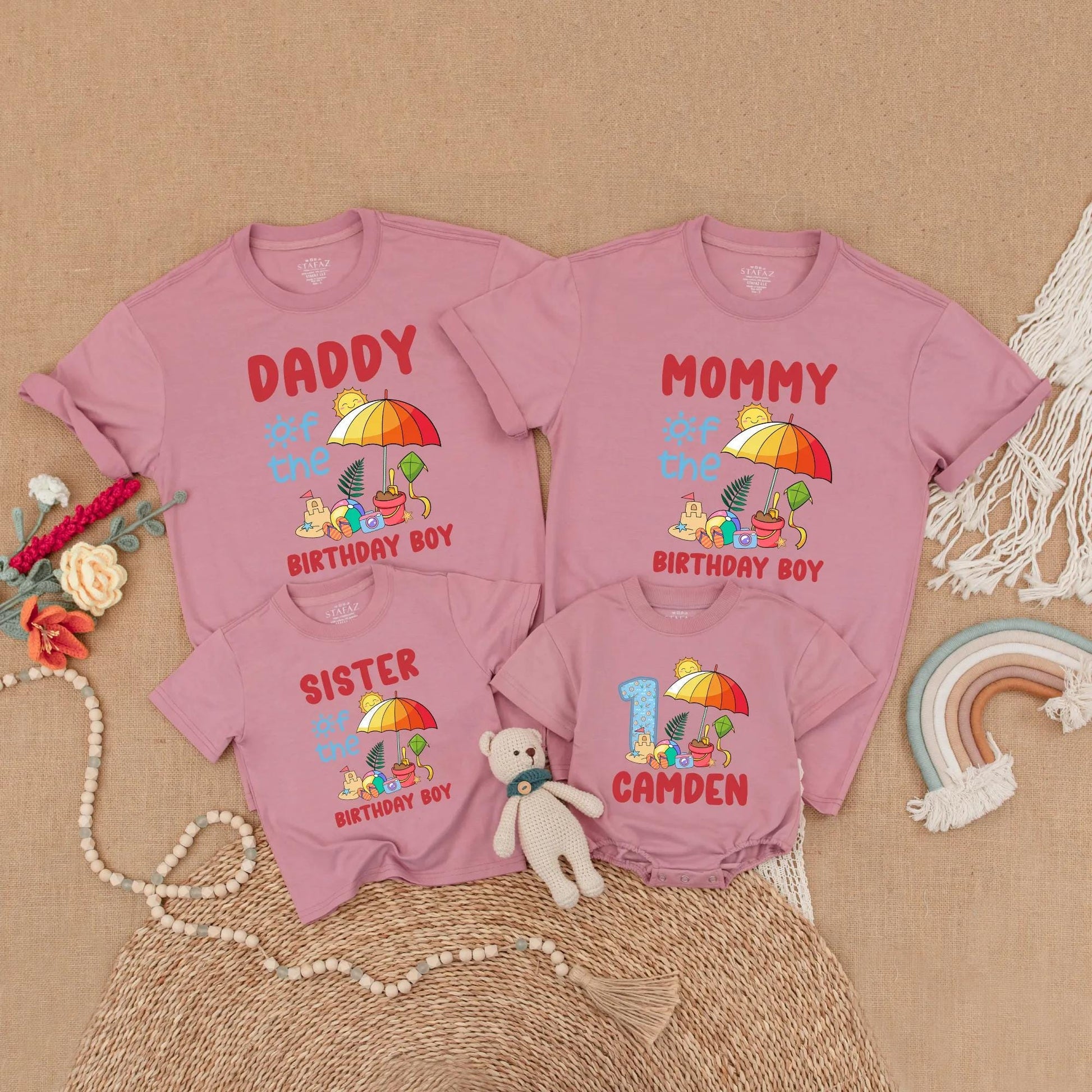 Matching Beach Birthday Boy Family Shirts Custom Romper Summer Party Outfit First Birthday Gift