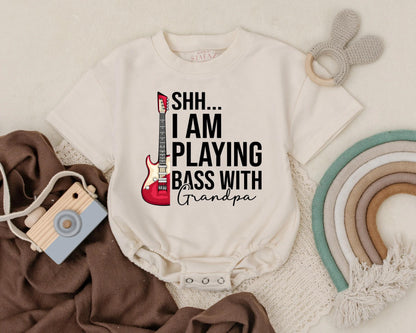 Grandpa's Jam Session Baby Romper Funny Music Outfit Shh I'm Playing Bass with Grandpa Bubble Romper Rock Baby Gift