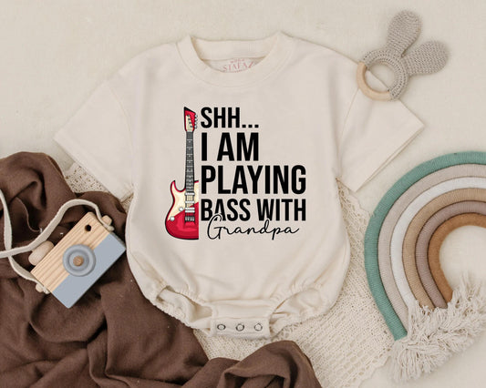 Grandpa's Jam Session Baby Romper Funny Music Outfit Shh I'm Playing Bass with Grandpa Bubble Romper Rock Baby Gift