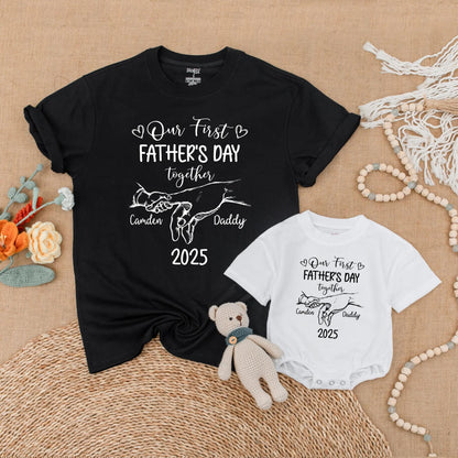 Personalized Daddy and Me First Father's Day Matching Bubble Romper and Shirt Custom Names New Dad Gift Outfit