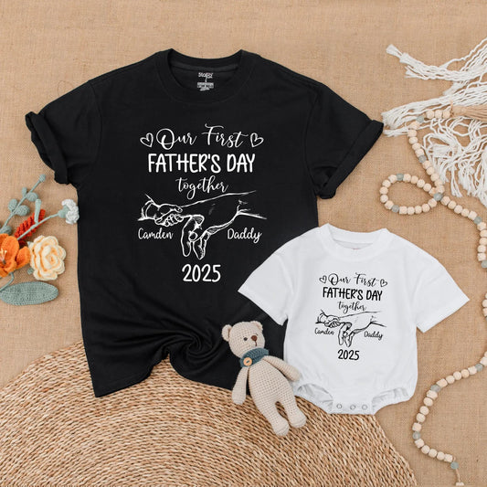 Personalized Daddy and Me First Father's Day Matching Bubble Romper and Shirt Custom Names New Dad Gift Outfit