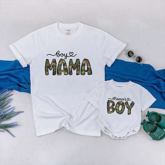 Boy Mama Shirt and Mama's Boy Camo Romper Matching Mom Son Outfit Set, Adorable Baby Boy Clothes, Comfortable Cotton Mother Son Gift