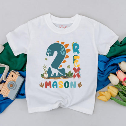 Personalized Two Rex Birthday Boy Shirt, Roaring 2nd Birthday Dinosaur Outfit for Toddlers, Fun Second Birthday Gift Idea Soft Cotton Tee