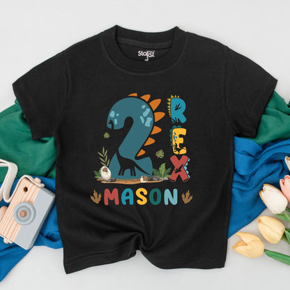 Personalized Two Rex Birthday Boy Shirt, Roaring 2nd Birthday Dinosaur Outfit for Toddlers, Fun Second Birthday Gift Idea Soft Cotton Tee