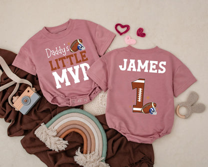 Daddy’s Little MVP Football Romper Personalized Baby Boy Jersey 1st Birthday Gift for Sports Dad Game Day Outfit