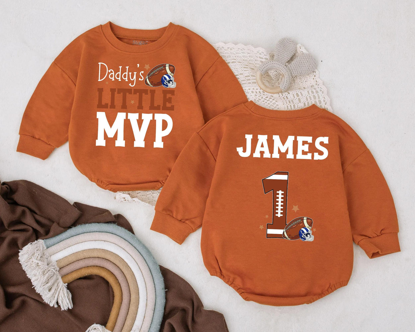 Daddy’s Little MVP Football Romper Personalized Baby Boy Jersey 1st Birthday Gift for Sports Dad Game Day Outfit