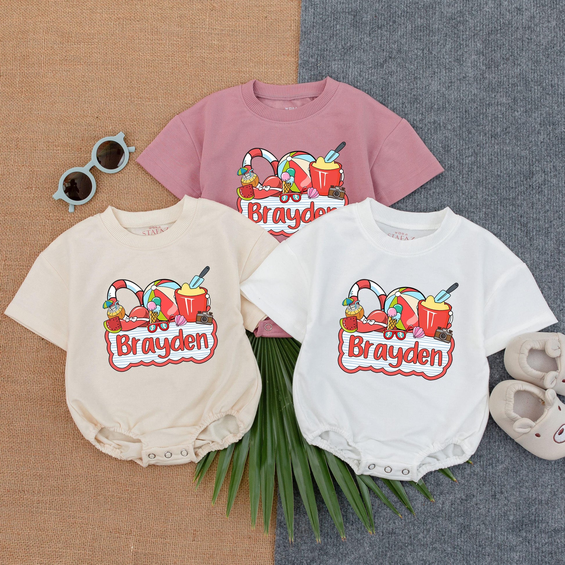 Custom Name Baby Boy Beach Romper, Personalized Summer Outfit for Boys, Custom Bubble Romper, Beach Baby Clothes