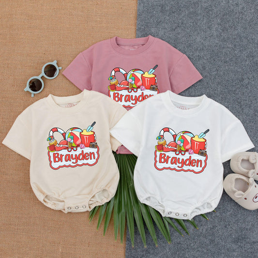 Custom Name Baby Boy Beach Romper, Personalized Summer Outfit for Boys, Custom Bubble Romper, Beach Baby Clothes