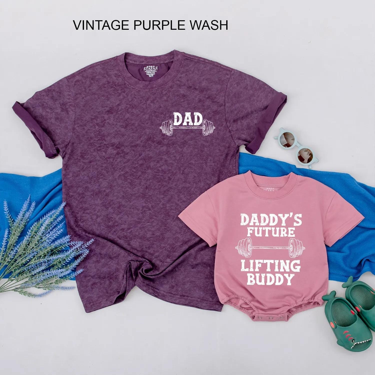 Matching Dad and Baby Lifting Buddy Shirts Father's Day Gift Gym Workout Tees for Daddy and Son Custom Weightlifting Bodysuit Barbell Graphic