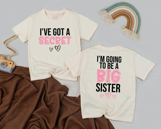 Big Sister Announcement Shirt I’ve Got A Secret Toddler Tee Pregnancy Reveal Girl Cute Sibling Outfit Gift