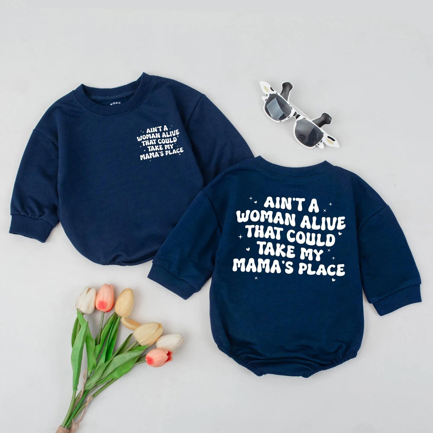 Mama's Place Baby Bubble Romper Cute Toddler Sweatshirt Look Mother's Day Outfit Two Sided Baby Gift for Mom