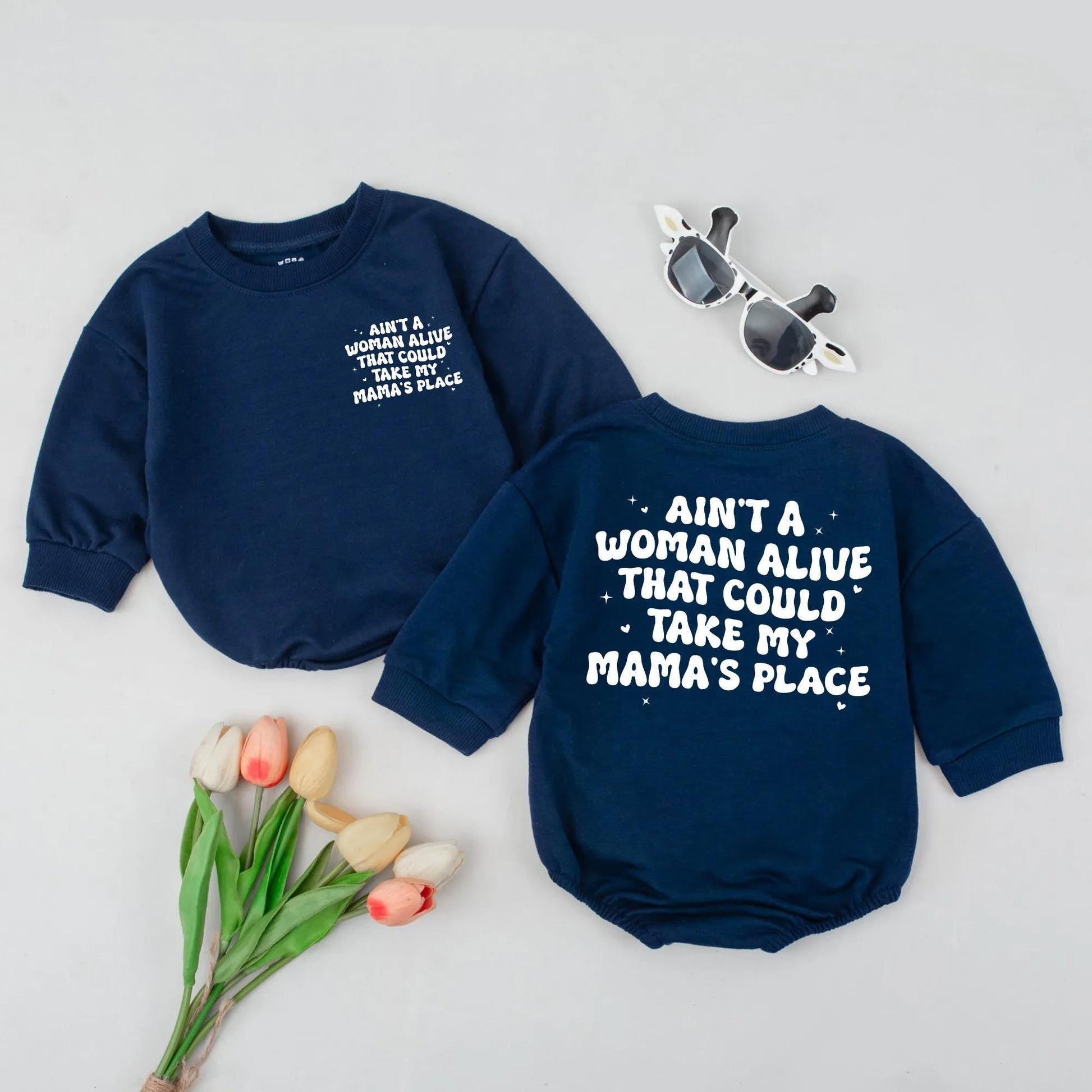 Mama's Place Baby Bubble Romper Cute Toddler Sweatshirt Look Mother's Day Outfit Two Sided Baby Gift for Mom