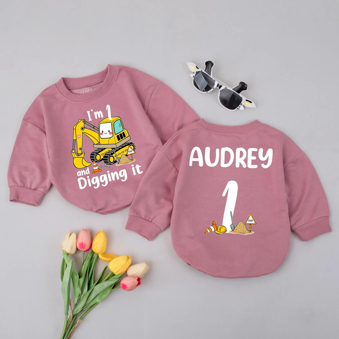 Digger Birthday Romper One Digging It Outfit Custom Name Gift Boy Toddler Excavator Clothes 1st Birthday