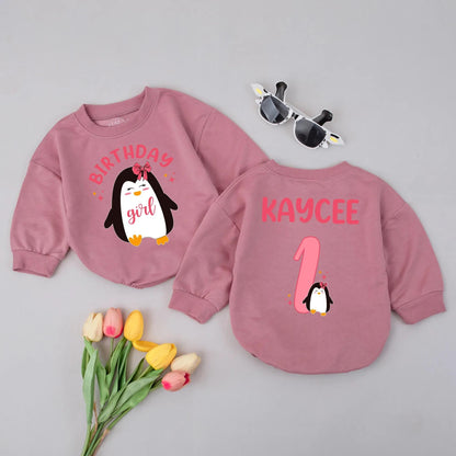 Personalized Penguin Birthday Outfit – Custom 1st Birthday Shirt & Pants Set – Cute Penguin Theme Baby Boy or Girl Birthday Outfit