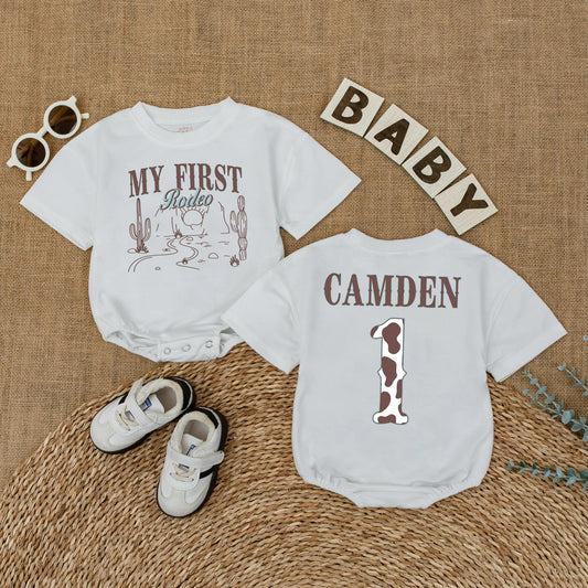 My First Rodeo Baby Romper Custom Name Western Themed First Birthday Outfit Cowboy Baby Clothes