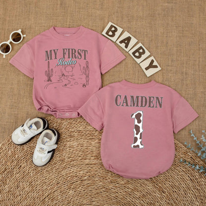 My First Rodeo Baby Romper Custom Name Western Themed First Birthday Outfit Cowboy Baby Clothes