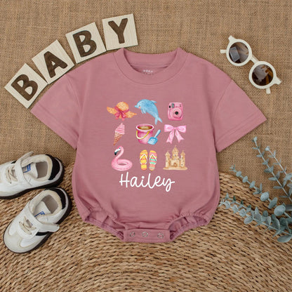 Personalized Name Summer Baby Bubble Romper Beach Outfit for Toddlers Girls Boys Soft Comfortable Newborn Baby Shower Birthday Gift