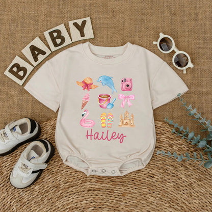 Personalized Name Summer Baby Bubble Romper Beach Outfit for Toddlers Girls Boys Soft Comfortable Newborn Baby Shower Birthday Gift