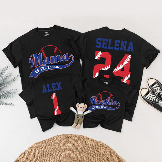 Custom Mama of the Rookie Baseball Birthday Shirt First Birthday Outfit Red White Blue Name Number