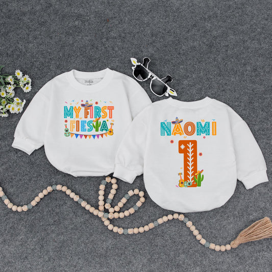 My First Fiesta Baby Bubble Romper Colorful Guitar Sombrero Baby Boy Girl Outfit Mexican Birthday Celebration Clothes