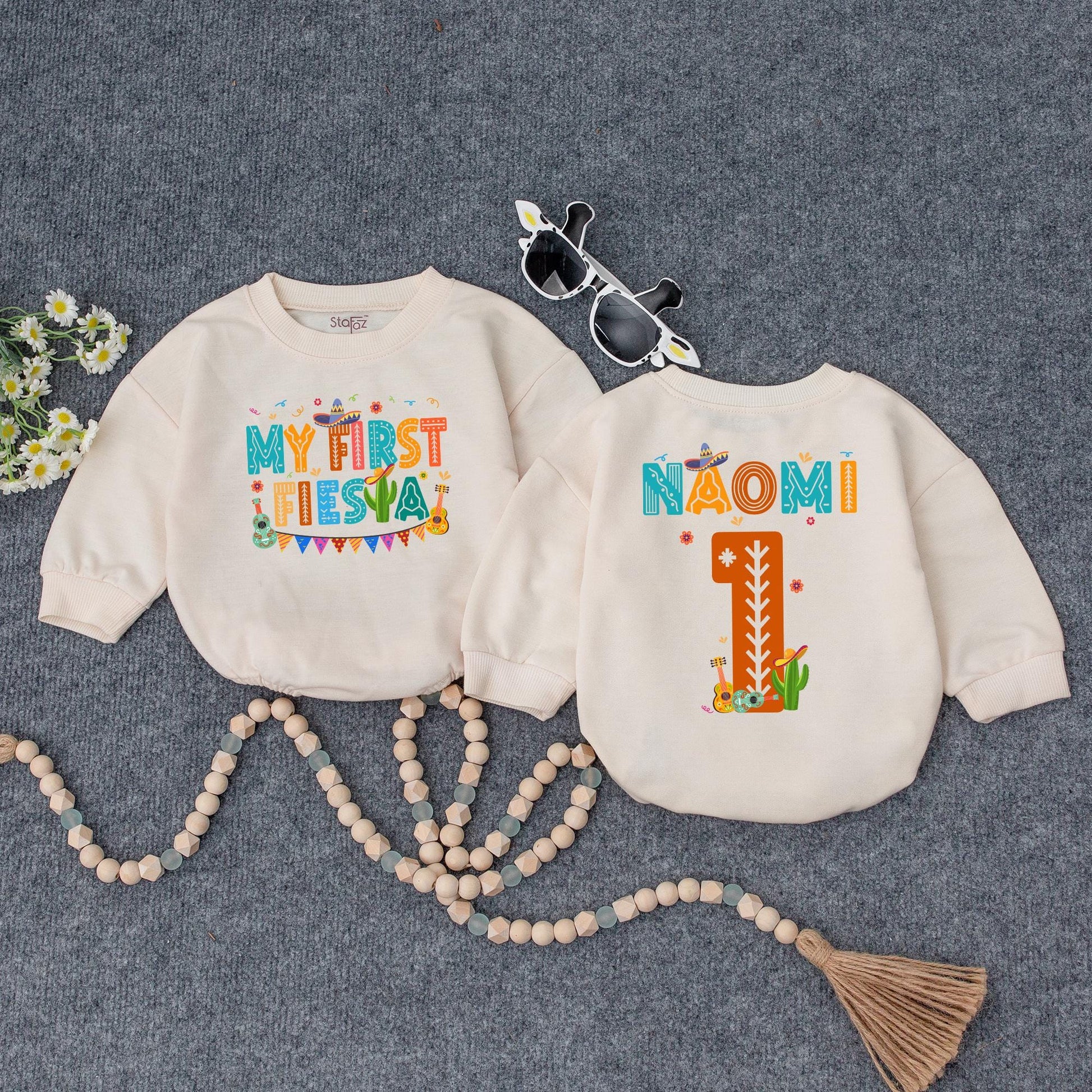 My First Fiesta Baby Bubble Romper Colorful Guitar Sombrero Baby Boy Girl Outfit Mexican Birthday Celebration Clothes