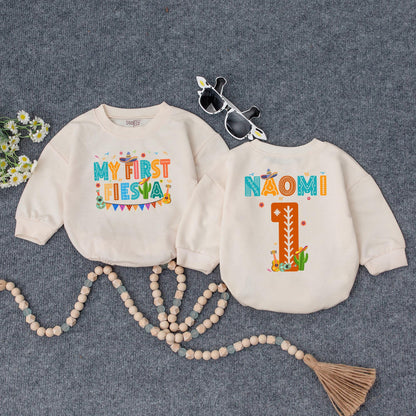 My First Fiesta Baby Bubble Romper Colorful Guitar Sombrero Baby Boy Girl Outfit Mexican Birthday Celebration Clothes