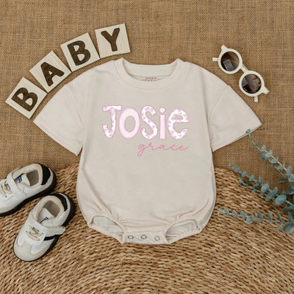 Personalized Pink Floral Baby Girl Romper Wildflower Name Bodysuit Short Sleeve Bubble Outfit Coming Home Newborn Shower Gift