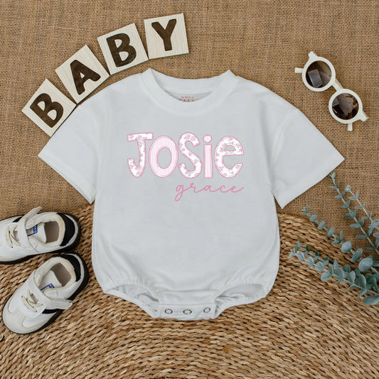 Personalized Pink Floral Baby Girl Romper Wildflower Name Bodysuit Short Sleeve Bubble Outfit Coming Home Newborn Shower Gift
