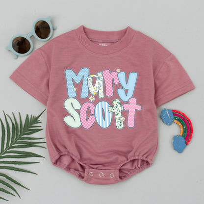 Personalized Mary Scott Baby Bubble Romper - Cute Floral Name Design, Summer Baby Girl Outfit, Custom Baby Shower Gift