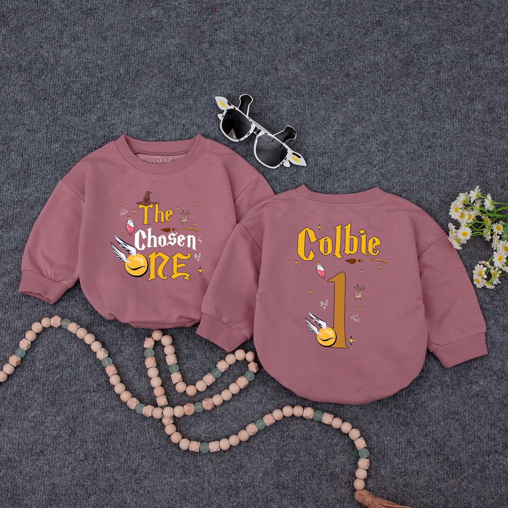 The Chosen One Baby Wizard Birthday Bubble Romper First Birthday Magical Party Outfit Newborn Shower Gift