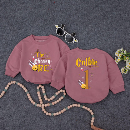 The Chosen One Baby Wizard Birthday Bubble Romper First Birthday Magical Party Outfit Newborn Shower Gift