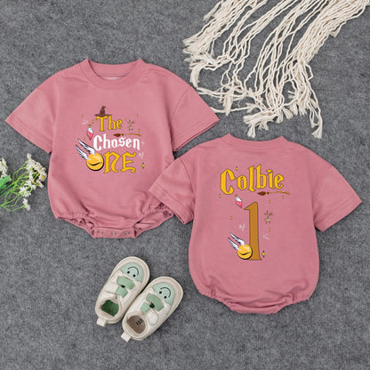 The Chosen One Baby Wizard Birthday Bubble Romper First Birthday Magical Party Outfit Newborn Shower Gift