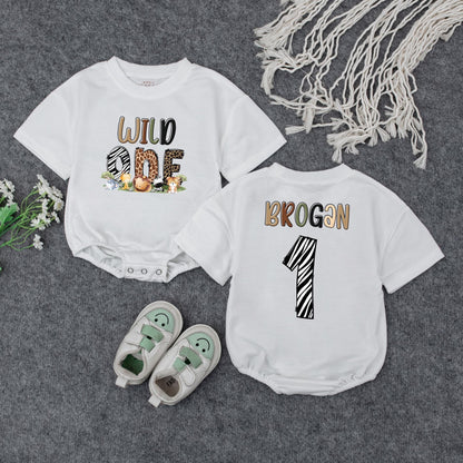 Wild One Birthday Romper, Baby Safari Outfit, Cute Animal Print Bodysuit, Personalized First Birthday Clothes, Newborn Safari Theme Clothes, Baby Shower Gift