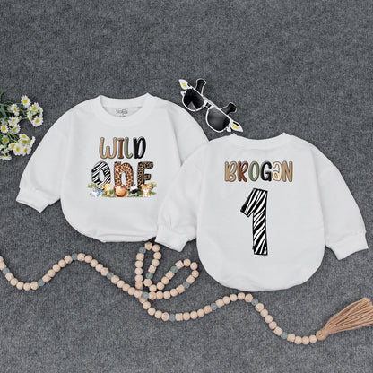 Wild One Birthday Romper, Baby Safari Outfit, Cute Animal Print Bodysuit, Personalized First Birthday Clothes, Newborn Safari Theme Clothes, Baby Shower Gift