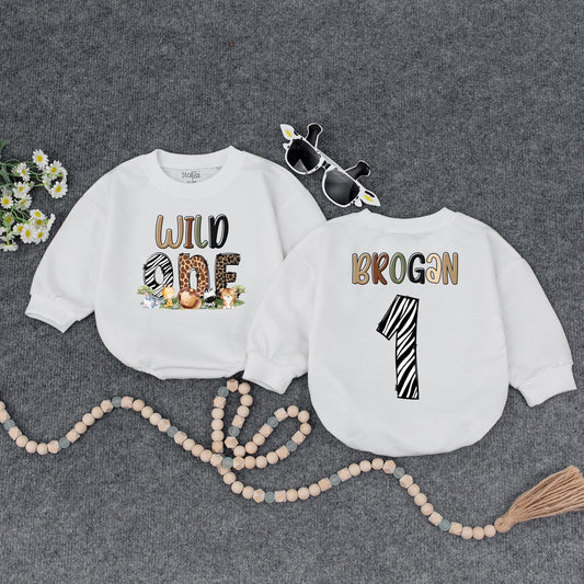 Wild One Birthday Romper, Baby Safari Outfit, Cute Animal Print Bodysuit, Personalized First Birthday Clothes, Newborn Safari Theme Clothes, Baby Shower Gift