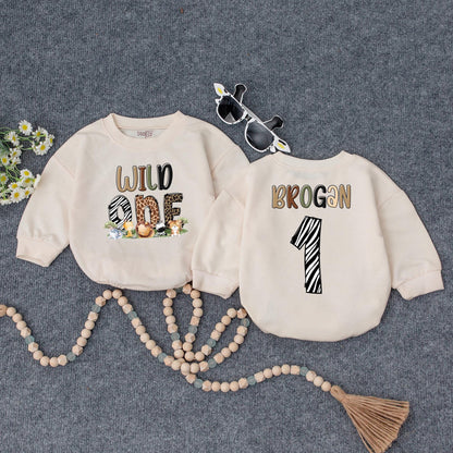 Wild One Birthday Romper, Baby Safari Outfit, Cute Animal Print Bodysuit, Personalized First Birthday Clothes, Newborn Safari Theme Clothes, Baby Shower Gift