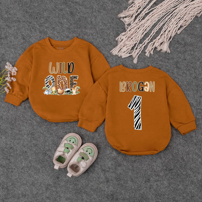Wild One Birthday Romper, Baby Safari Outfit, Cute Animal Print Bodysuit, Personalized First Birthday Clothes, Newborn Safari Theme Clothes, Baby Shower Gift